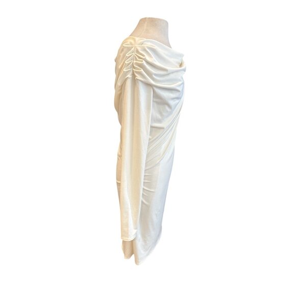 Abercrombie & Fitch Cream Drape Bodycon Mini Dress XL | Elegant Long Sleeve Ruch - Picture 6 of 11